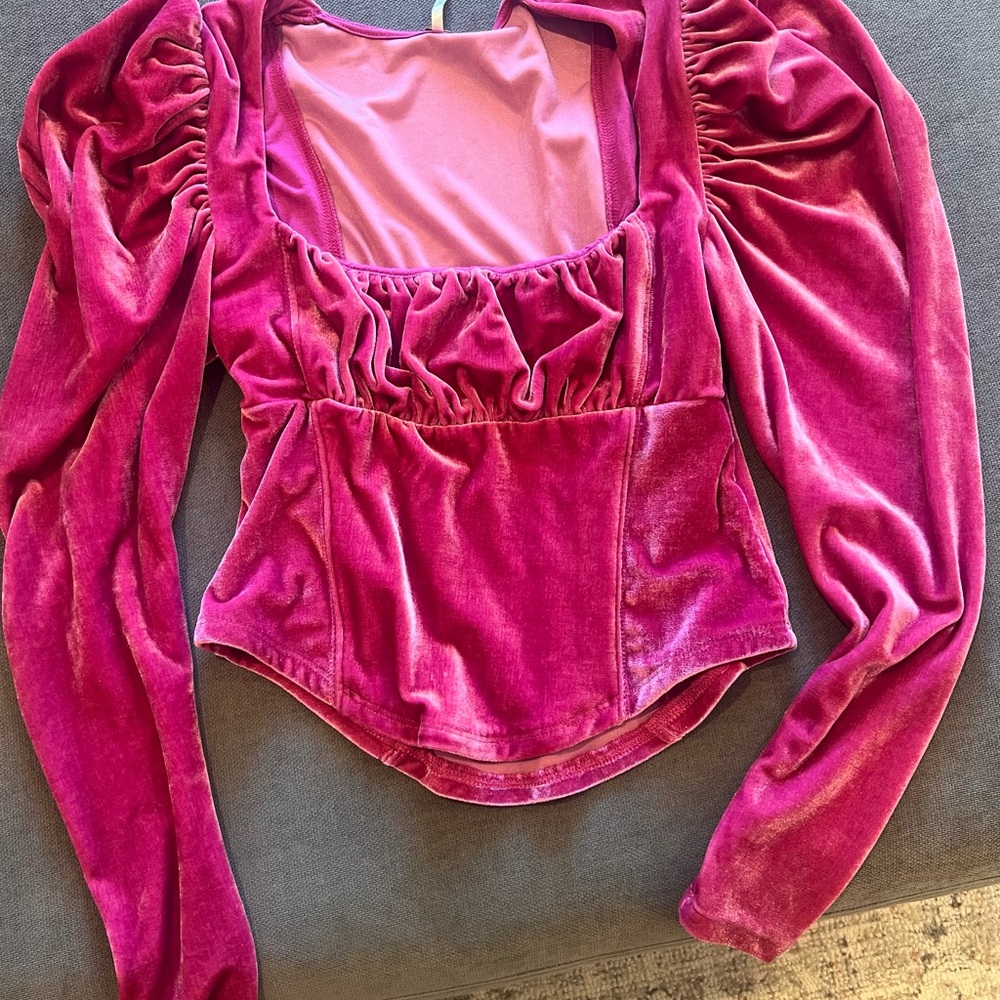 Free People Velvet Puff-Sleeve Corset Top - Magenta Pink